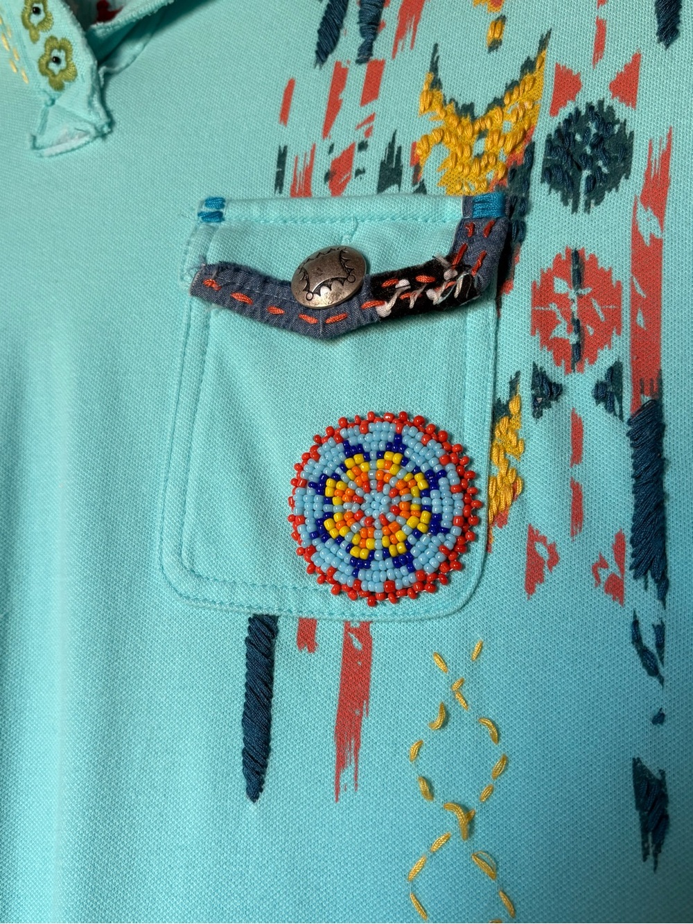 Double D Ranch Turquoise Polo Dress with embroidery and beading. - Picture 2 of 8